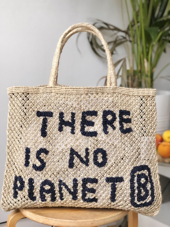 Bolso There is no Planet B natural y azul grande