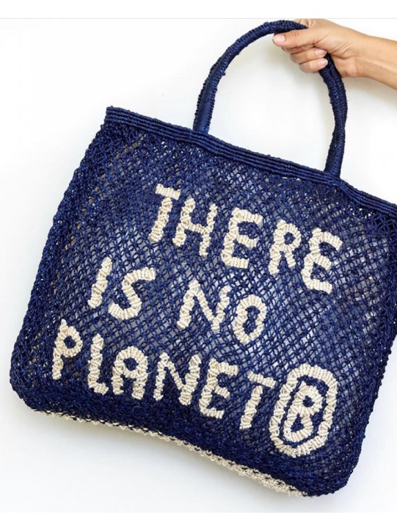Bolso There is no Planet B azul y natural grande